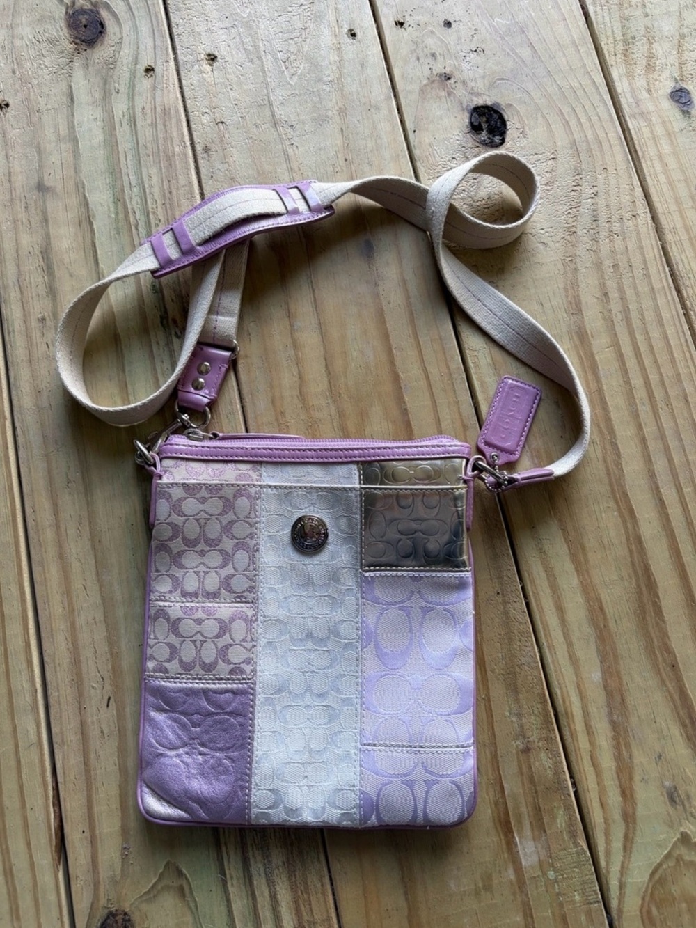 Coach Lilac and Cream Patchwork Crossbody Bag